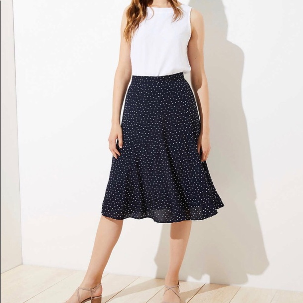 Polka Dot Godet Midi Skirt